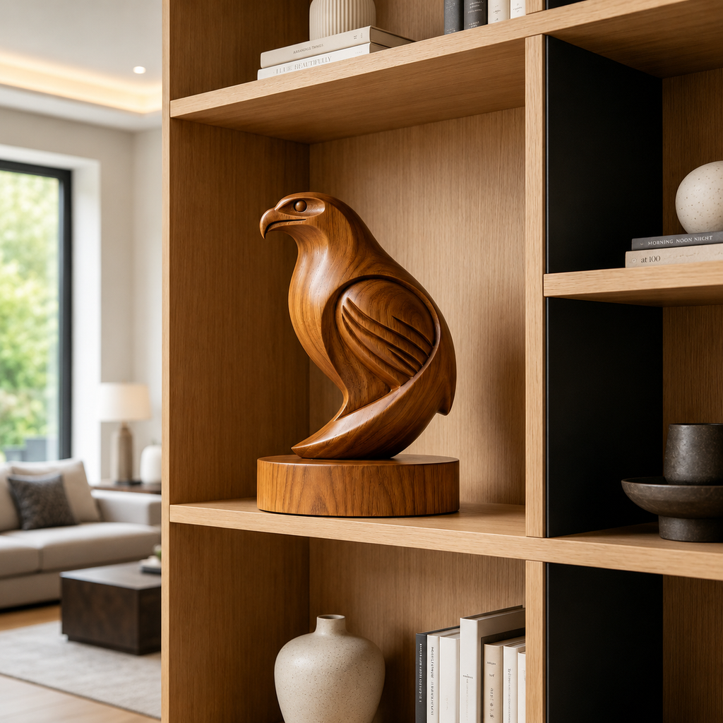 Abstrakte Adler Skulptur aus Holz, Vogelstatue fur Regal, Schreibtisch und Wohnraum