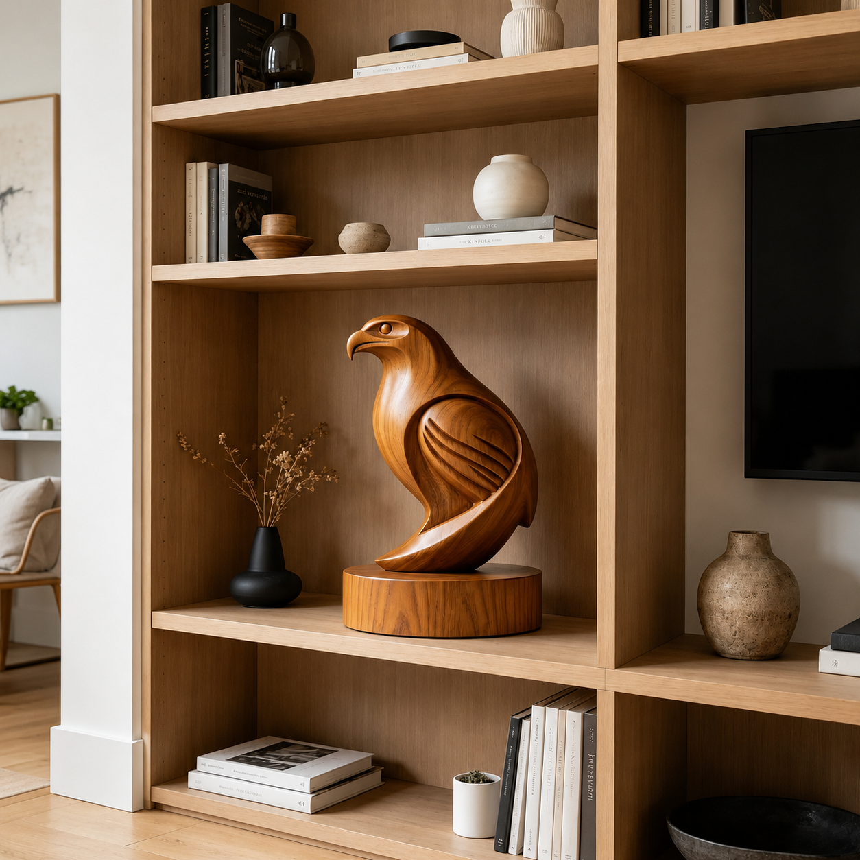 Abstrakte Adler Skulptur aus Holz, Vogelstatue fur Regal, Schreibtisch und Wohnraum