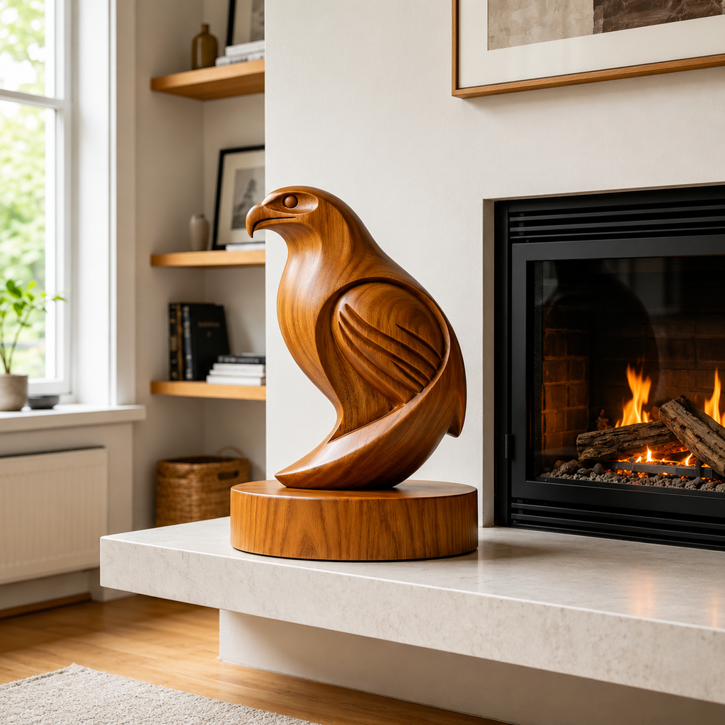 Abstrakte Adler Skulptur aus Holz, Vogelstatue fur Regal, Schreibtisch und Wohnraum
