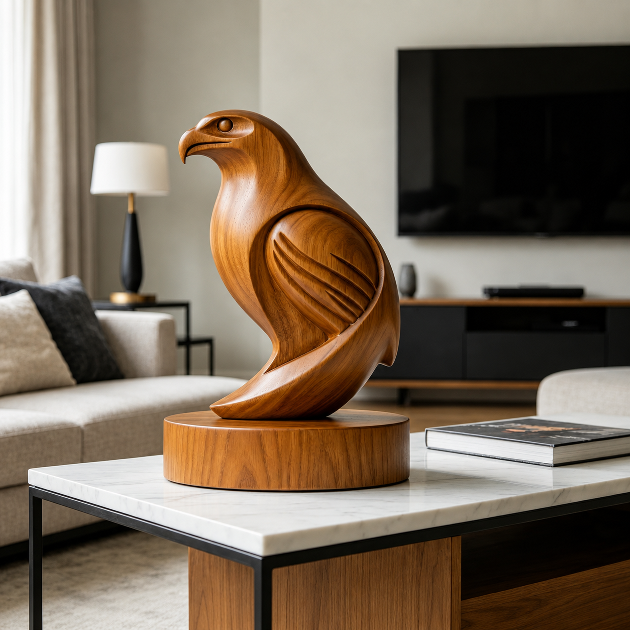 Abstrakte Adler Skulptur aus Holz, Vogelstatue fur Regal, Schreibtisch und Wohnraum
