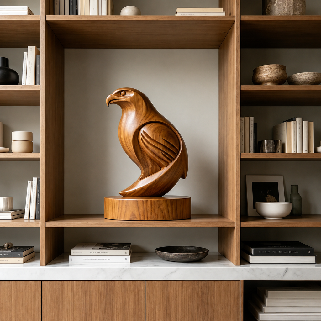 Abstrakte Adler Skulptur aus Holz, Vogelstatue fur Regal, Schreibtisch und Wohnraum