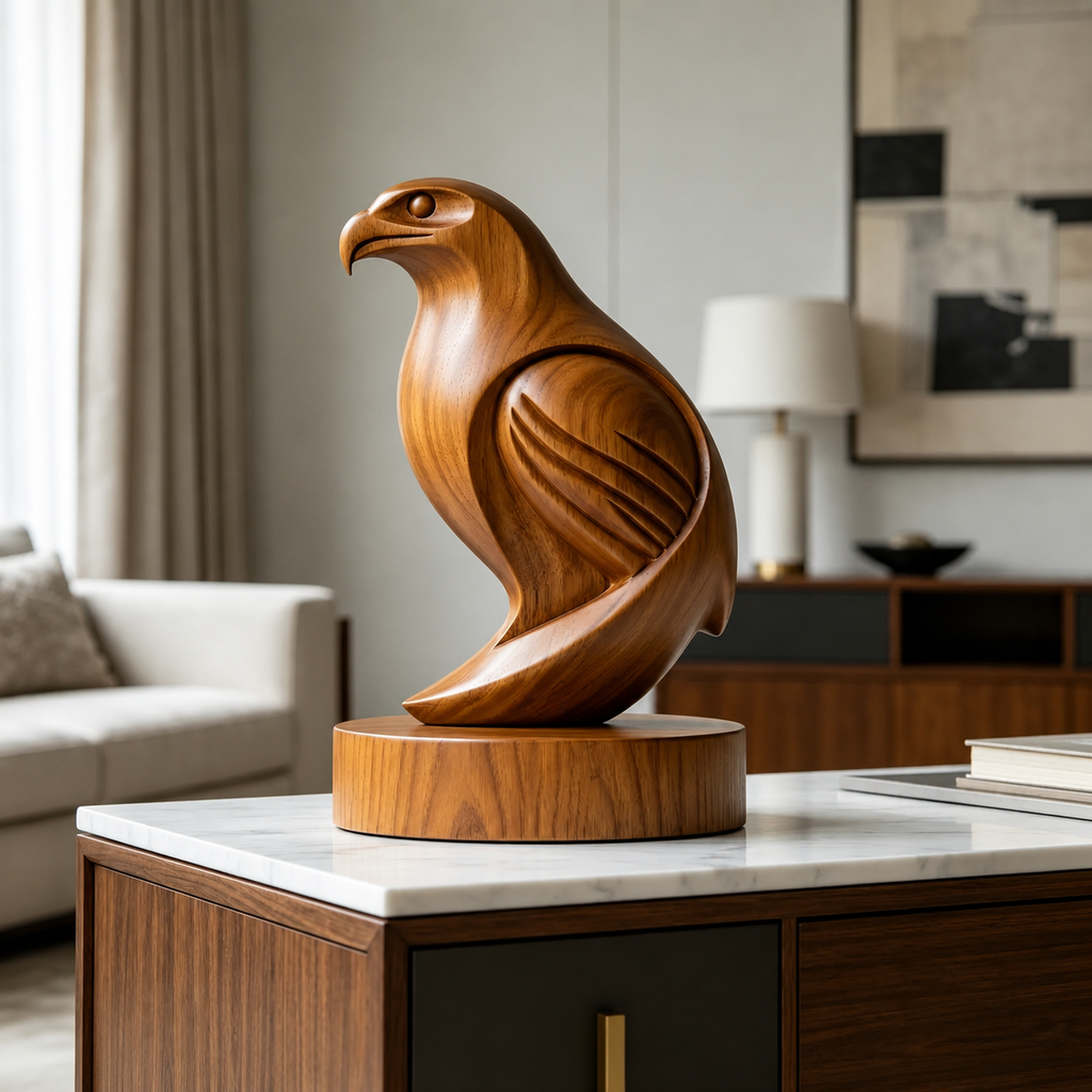 Abstrakte Adler Skulptur aus Holz, Vogelstatue fur Regal, Schreibtisch und Wohnraum