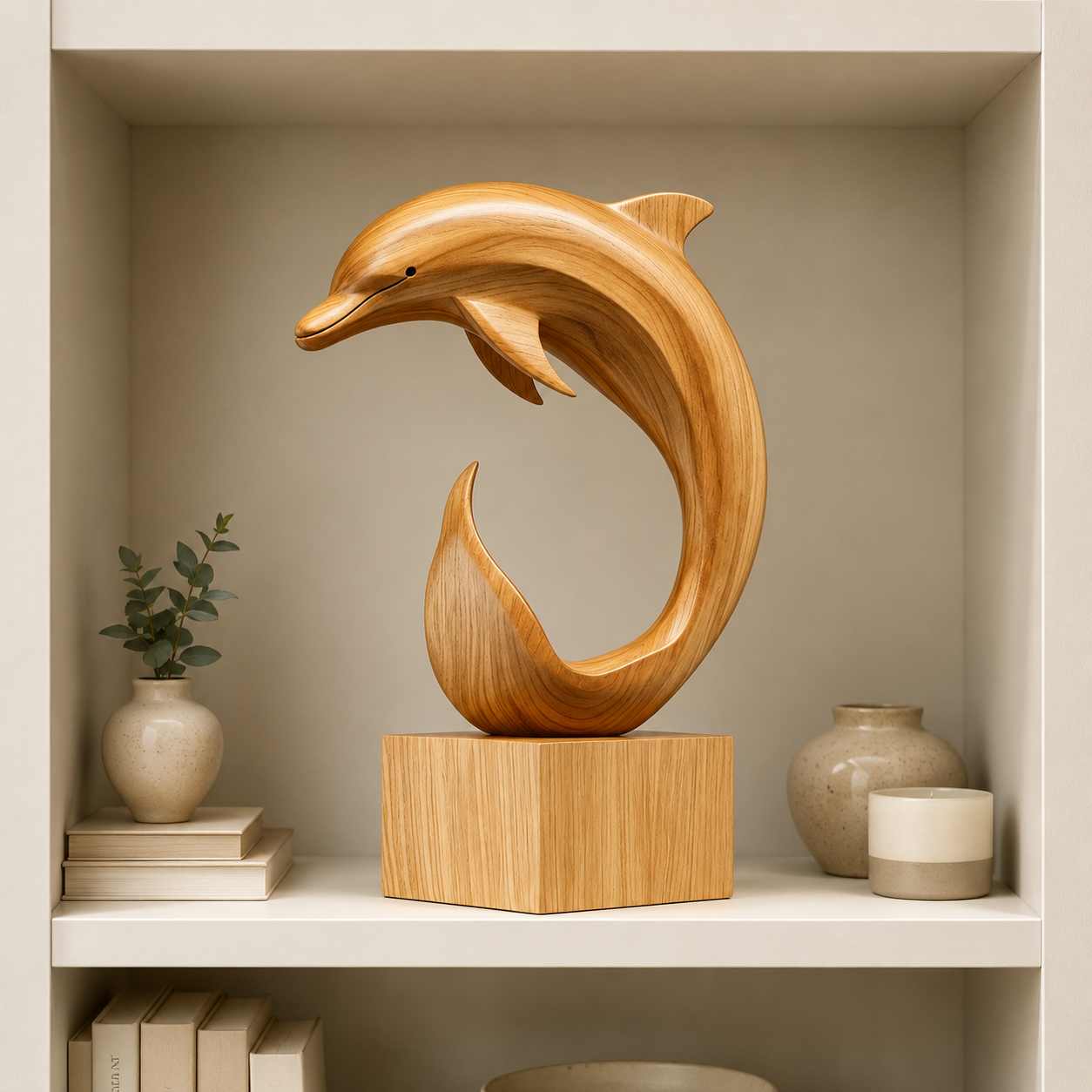 Abstrakte Holz-Delfin-Skulptur – Moderner Dekorativer Akzent fur Zuhause und Buro