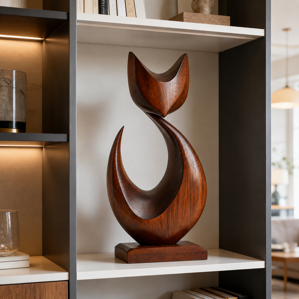 Abstrakte Holzkatzen-Skulptur – Moderner Dekorativer Akzent fur Zuhause und Buro