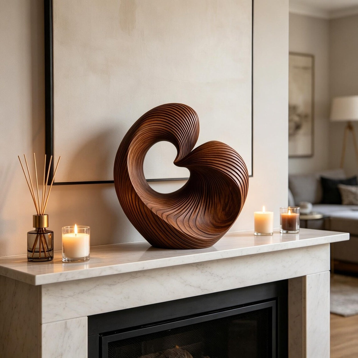 Abstrakte Spiral-Holzskulptur, Moderne Geometrische Dekoration fur Wohnraum, Regal und Buro