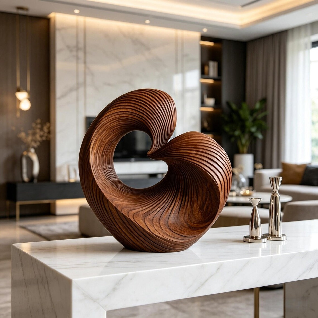 Abstrakte Spiral-Holzskulptur, Moderne Geometrische Dekoration fur Wohnraum, Regal und Buro