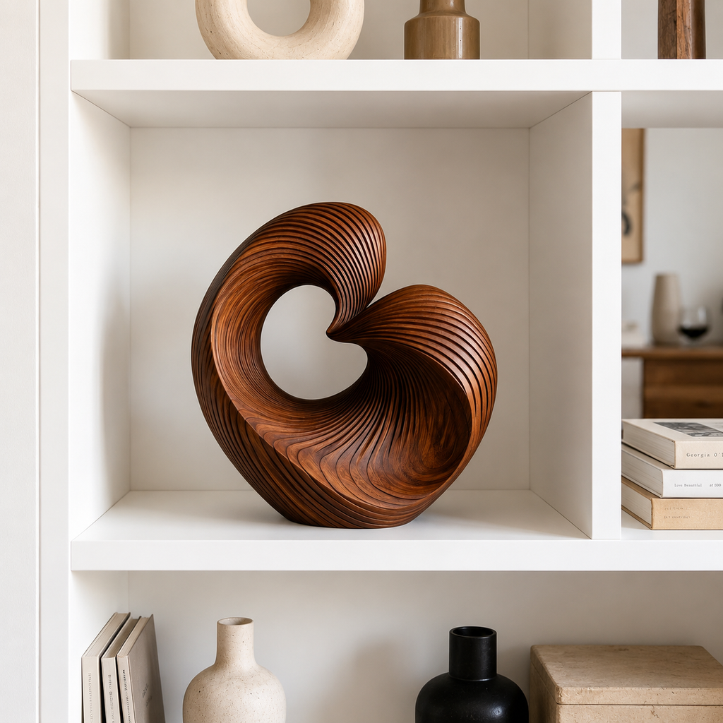 Abstrakte Spiral-Holzskulptur, Moderne Geometrische Dekoration fur Wohnraum, Regal und Buro