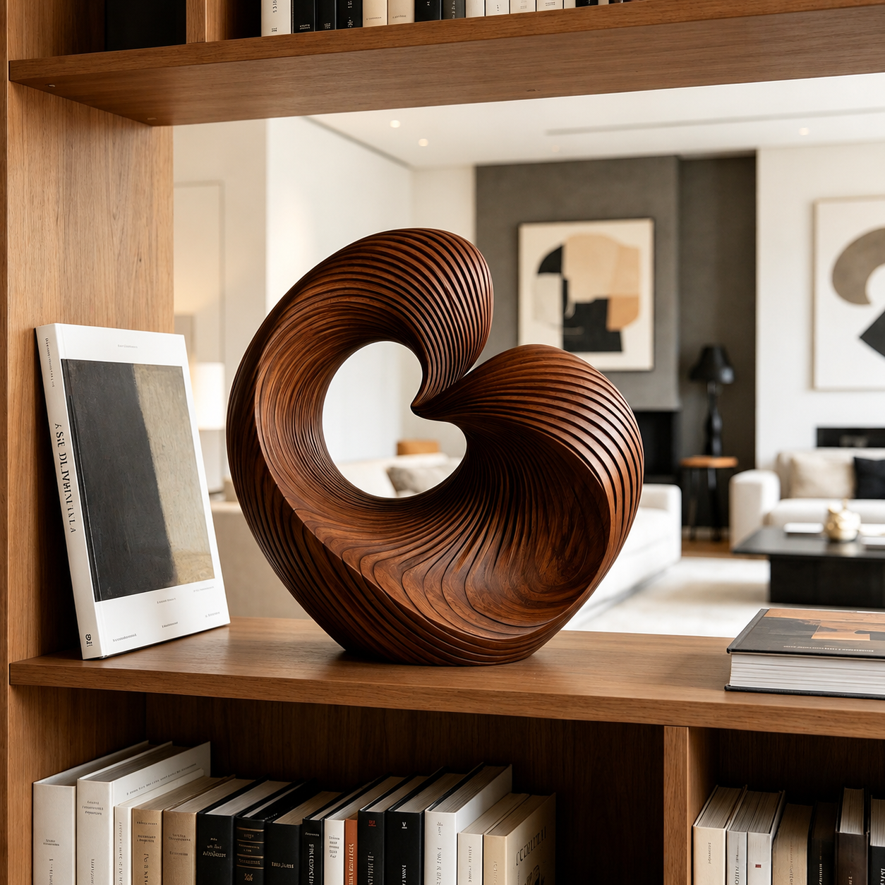 Abstrakte Spiral-Holzskulptur, Moderne Geometrische Dekoration fur Wohnraum, Regal und Buro