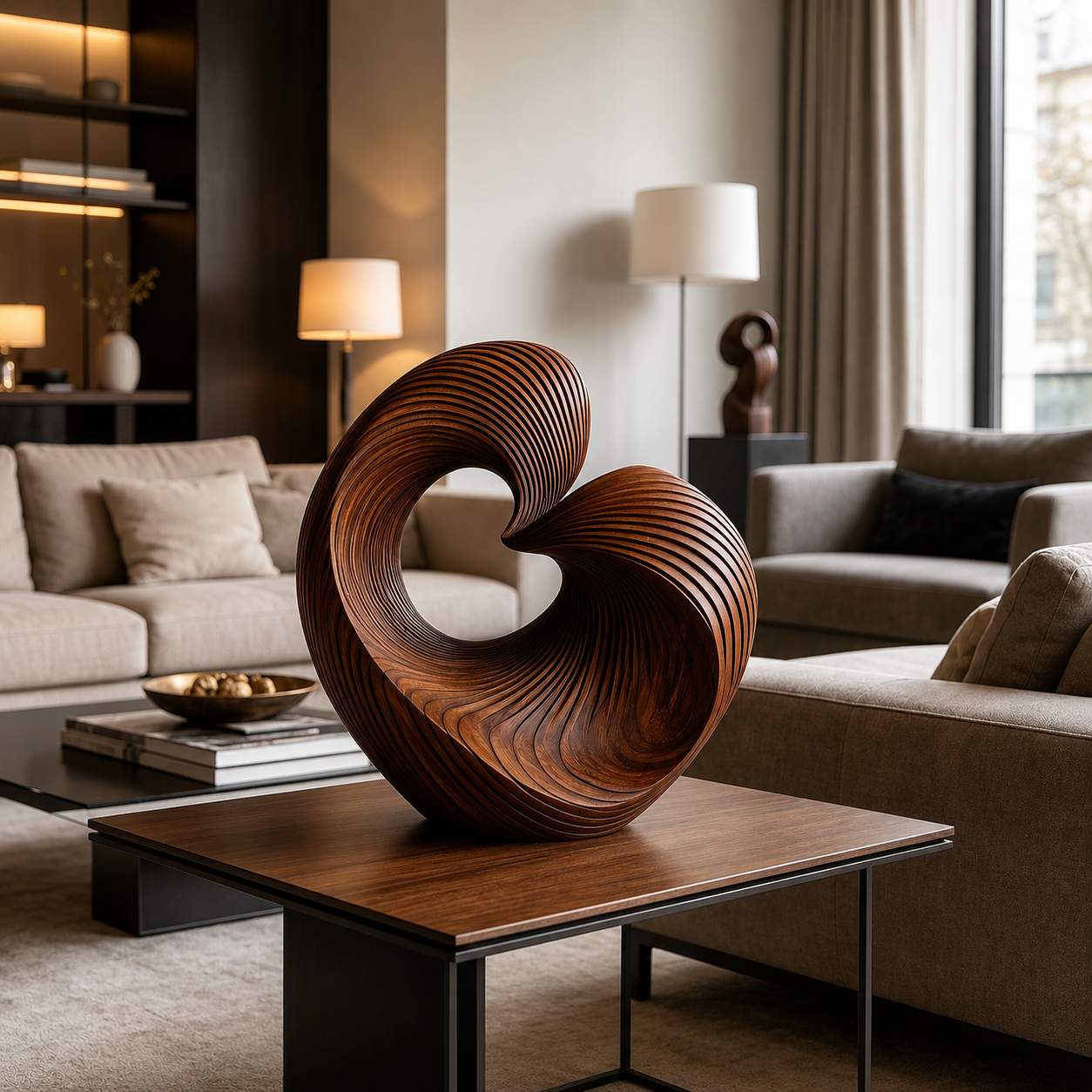 Abstrakte Spiral-Holzskulptur, Moderne Geometrische Dekoration fur Wohnraum, Regal und Buro