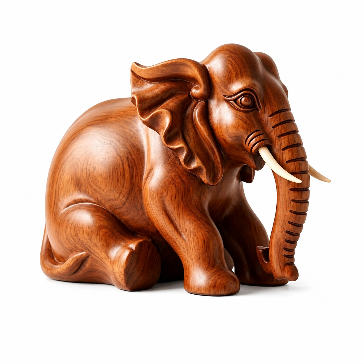 Dekorative Elefantenfigur aus Holzoptik, Elefanten Skulptur fur Regal, Schreibtisch und Wohnraum