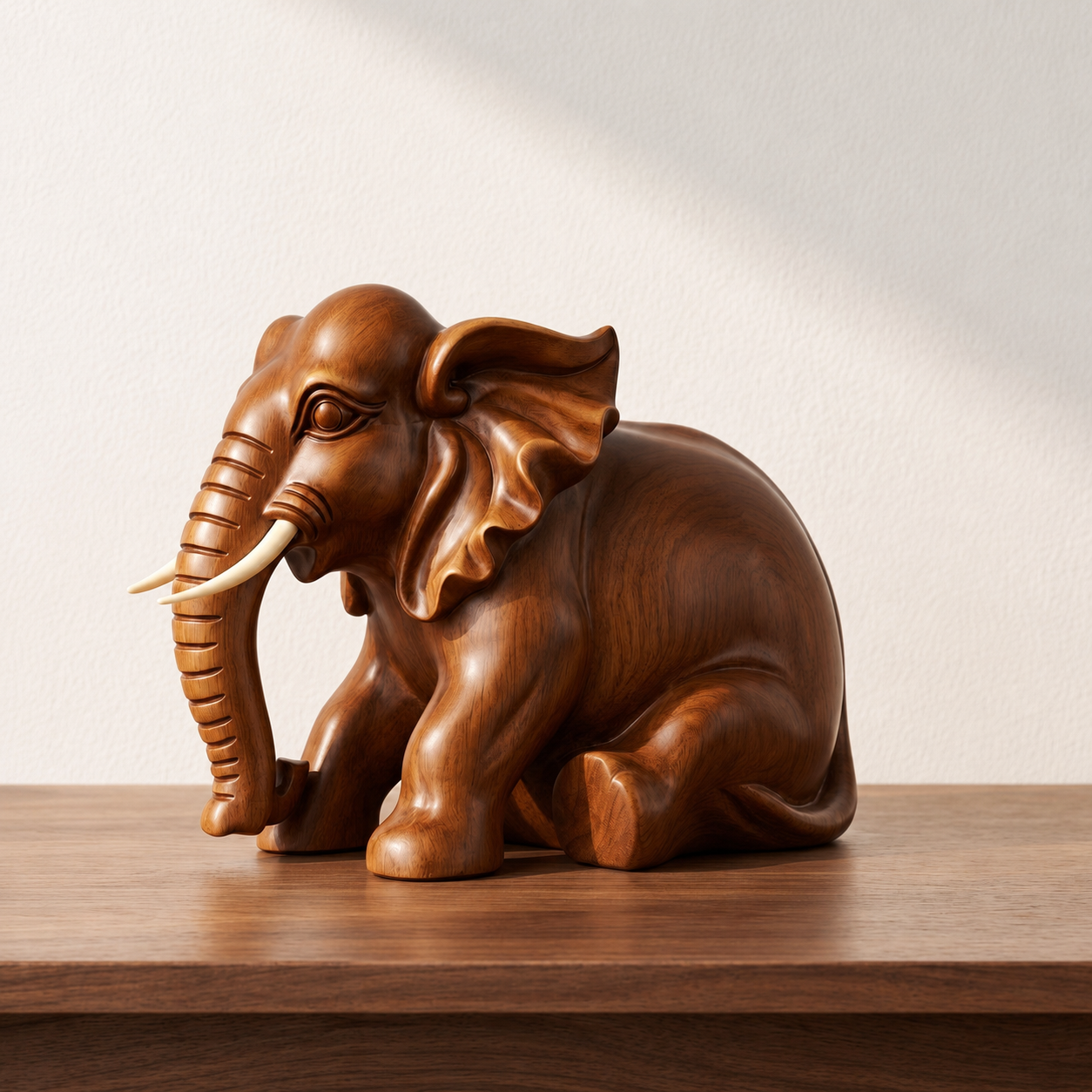 Dekorative Elefantenfigur aus Holzoptik, Elefanten Skulptur fur Regal, Schreibtisch und Wohnraum
