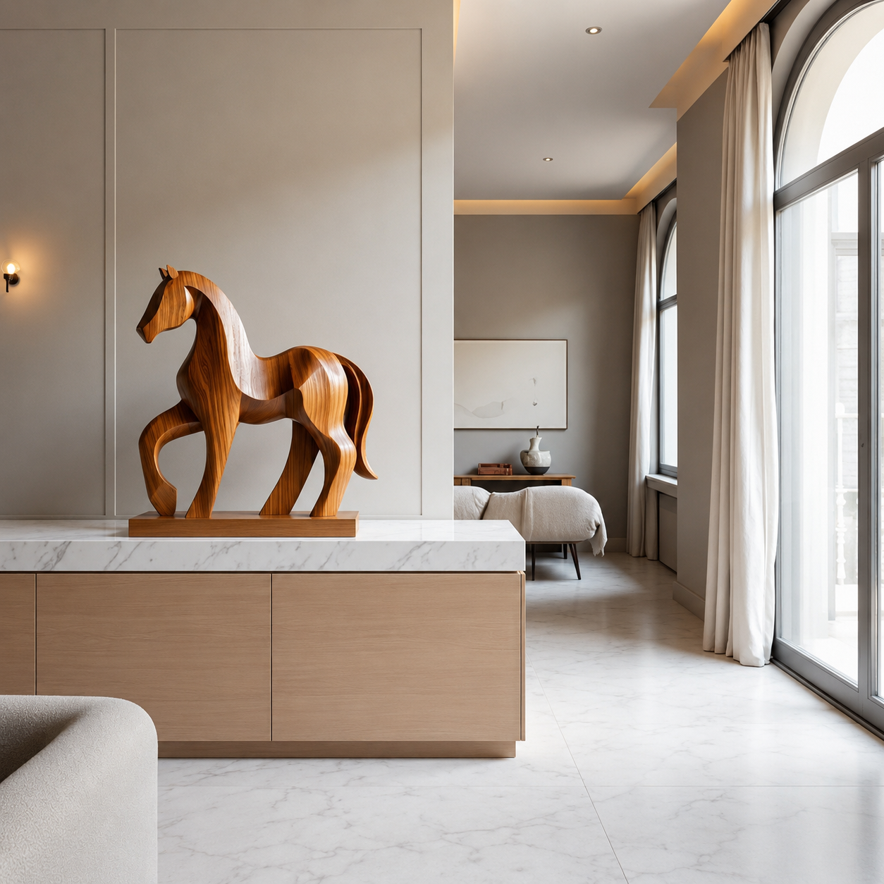 Holz Pferde Skulptur, Abstrakte Pferdefigur, Moderne Tierdekoration fur Zuhause und Buro
