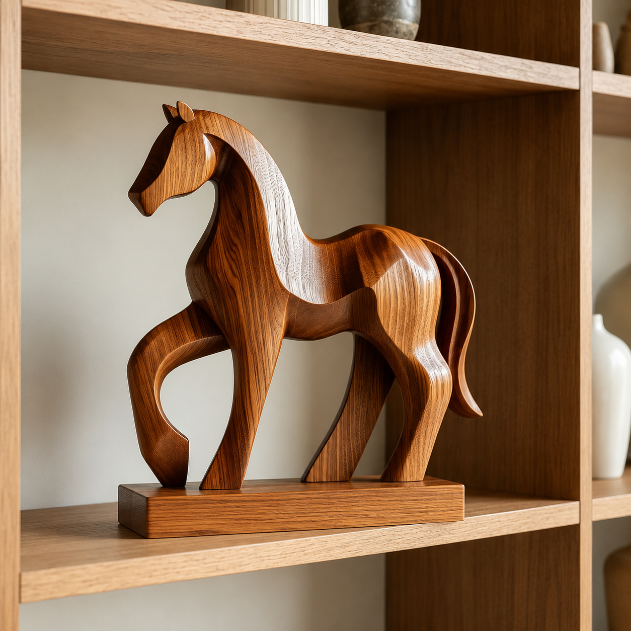 Holz Pferde Skulptur, Abstrakte Pferdefigur, Moderne Tierdekoration fur Zuhause und Buro