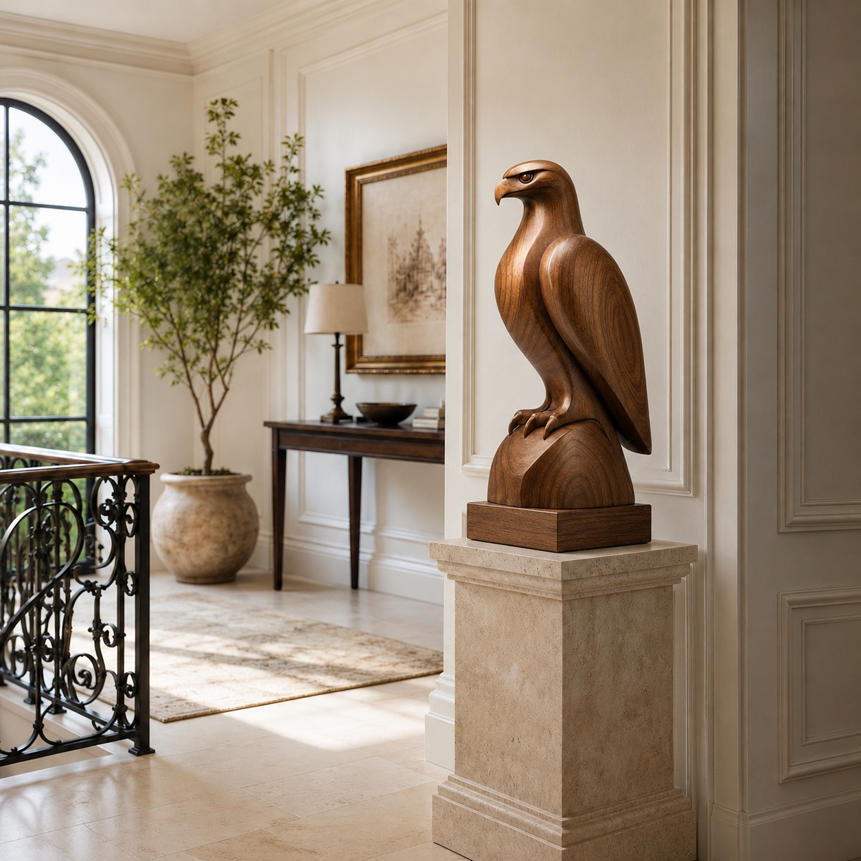 Holz Adler Skulptur, Adlerfigur Dekoration, Vogelstatue fur Regal und Buro