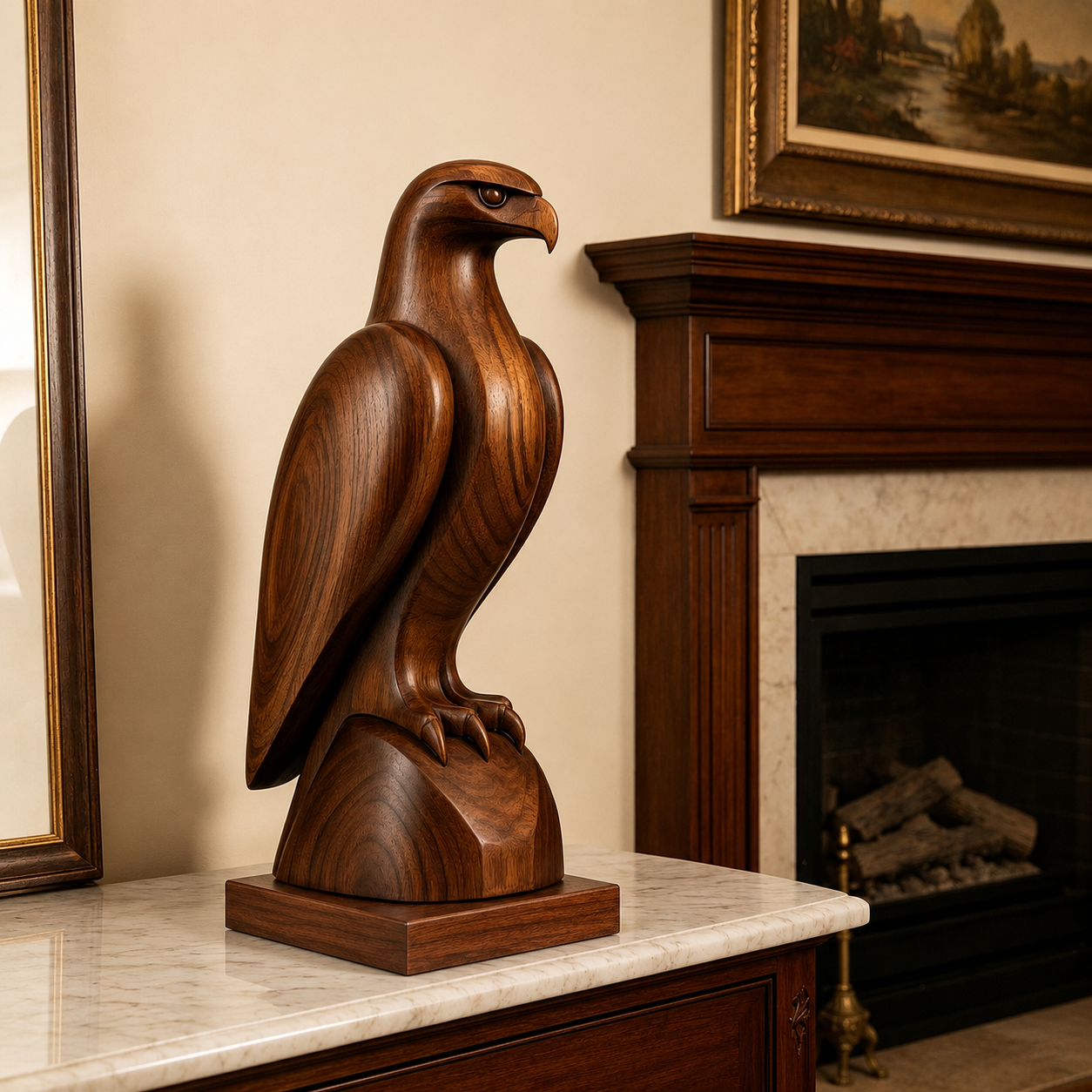 Holz Adler Skulptur, Adlerfigur Dekoration, Vogelstatue fur Regal und Buro