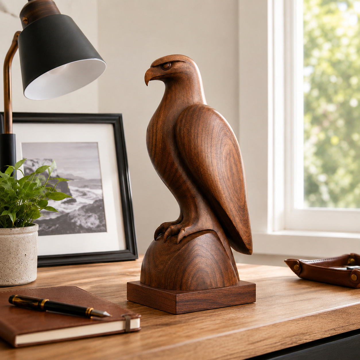 Holz Adler Skulptur, Adlerfigur Dekoration, Vogelstatue fur Regal und Buro