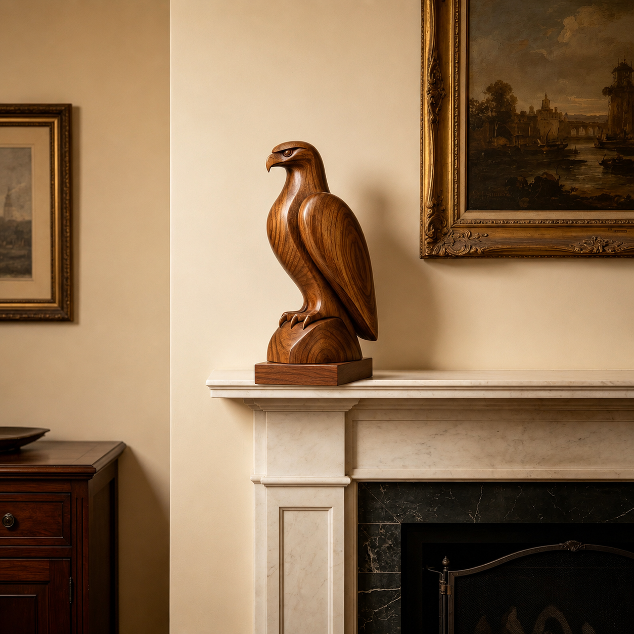 Holz Adler Skulptur, Adlerfigur Dekoration, Vogelstatue fur Regal und Buro