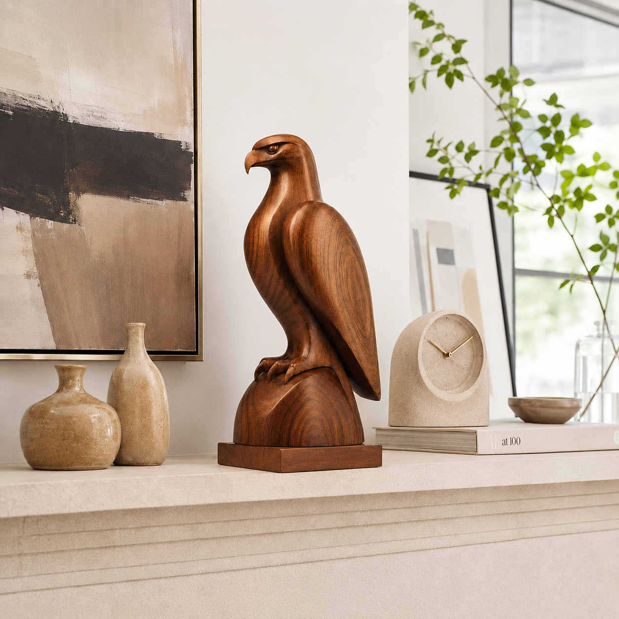 Holz Adler Skulptur, Adlerfigur Dekoration, Vogelstatue fur Regal und Buro