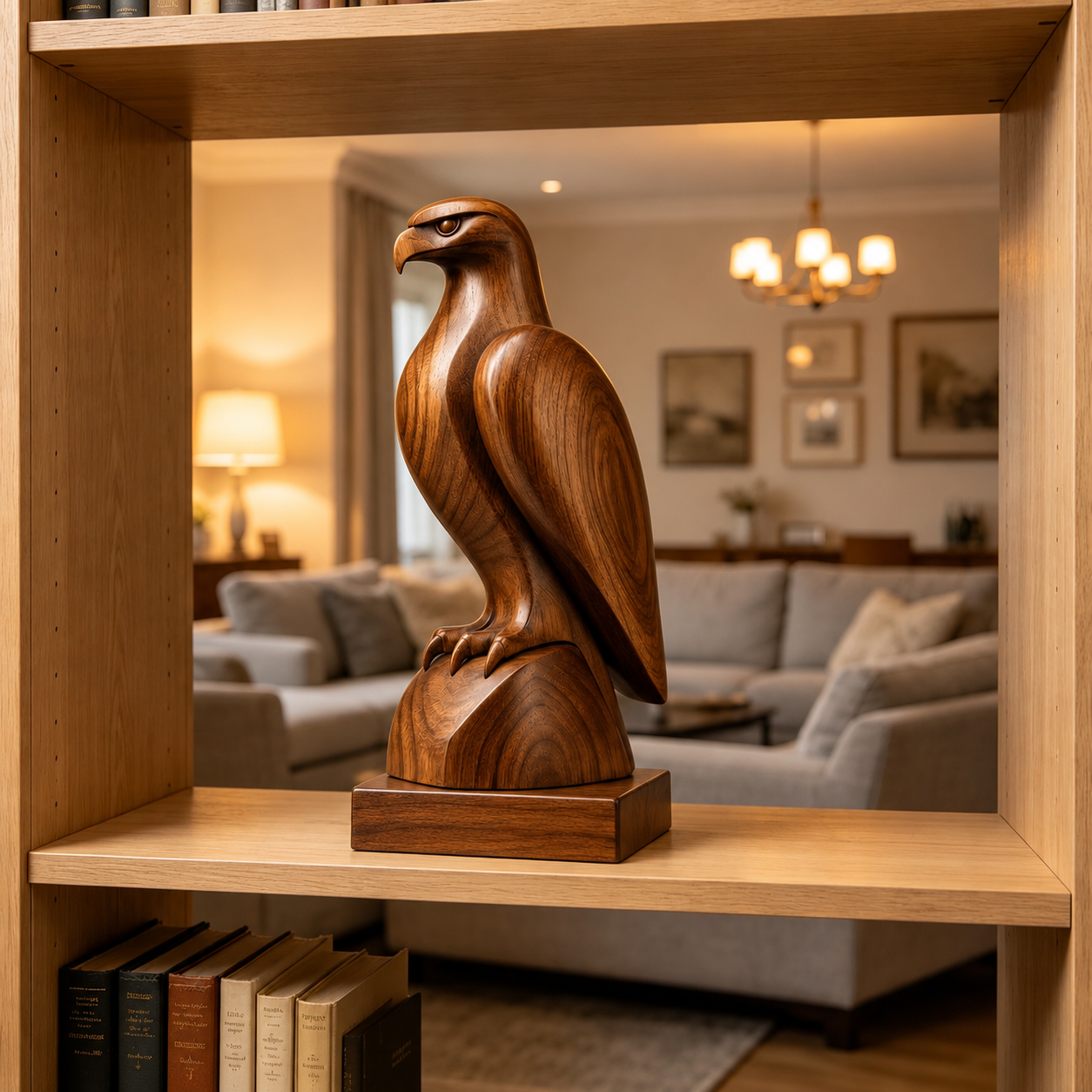 Holz Adler Skulptur, Adlerfigur Dekoration, Vogelstatue fur Regal und Buro