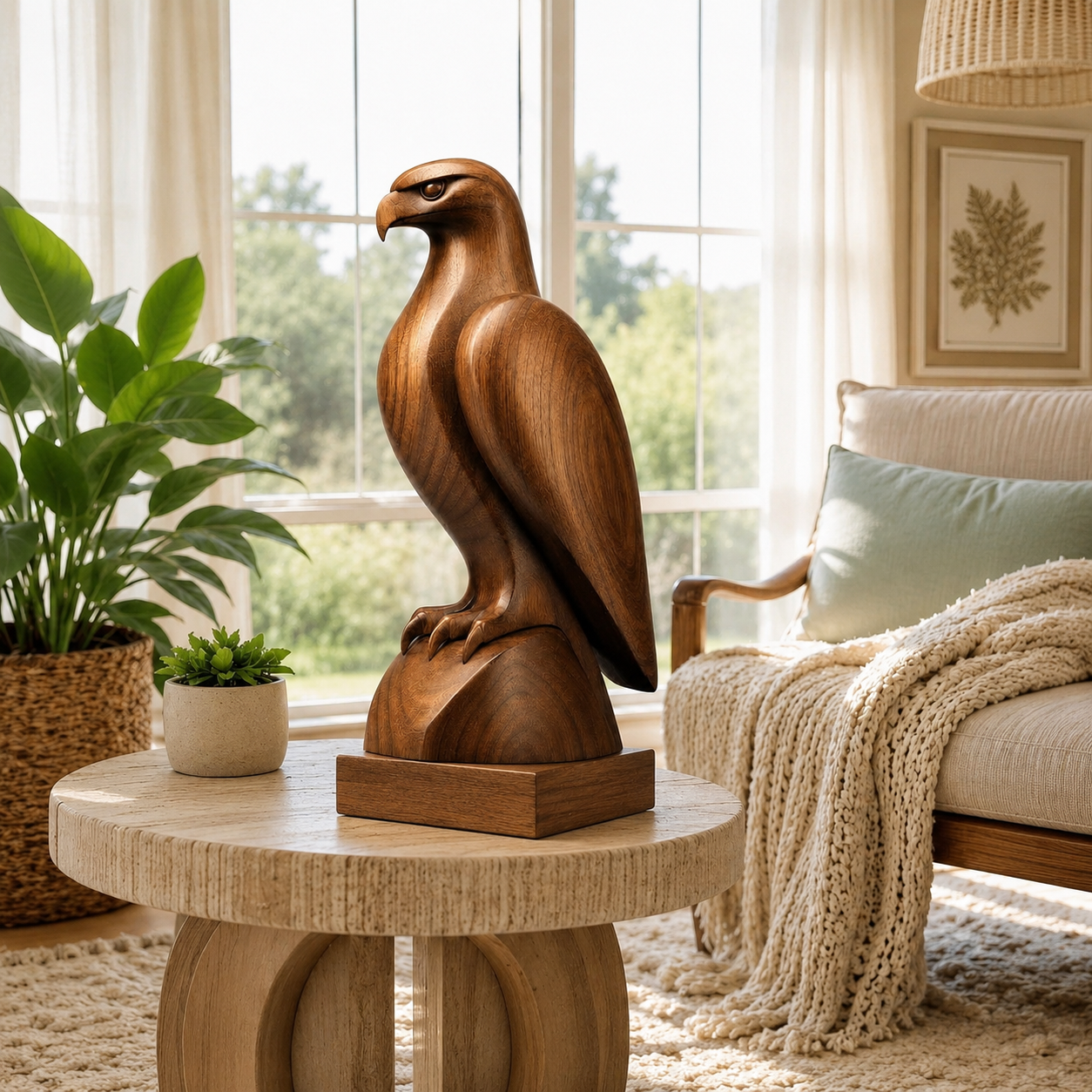 Holz Adler Skulptur, Adlerfigur Dekoration, Vogelstatue fur Regal und Buro