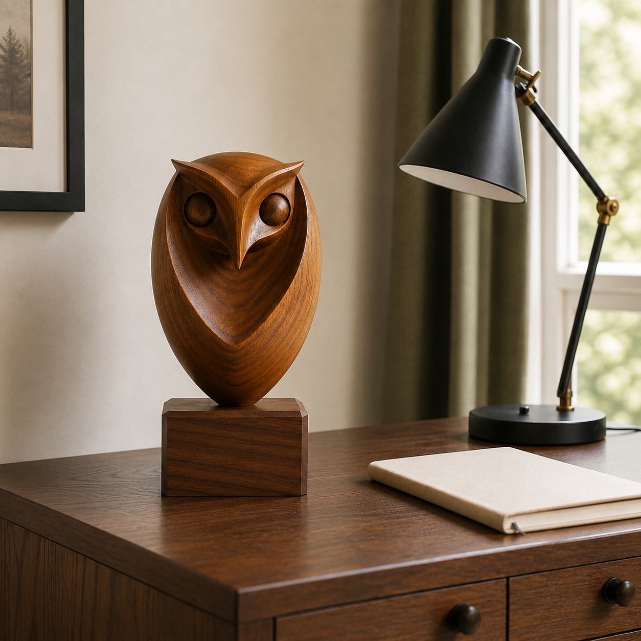 Holz Eulen Skulptur, Eulenfigur Dekoration, Abstrakte Vogelstatue fur Zuhause und Buro