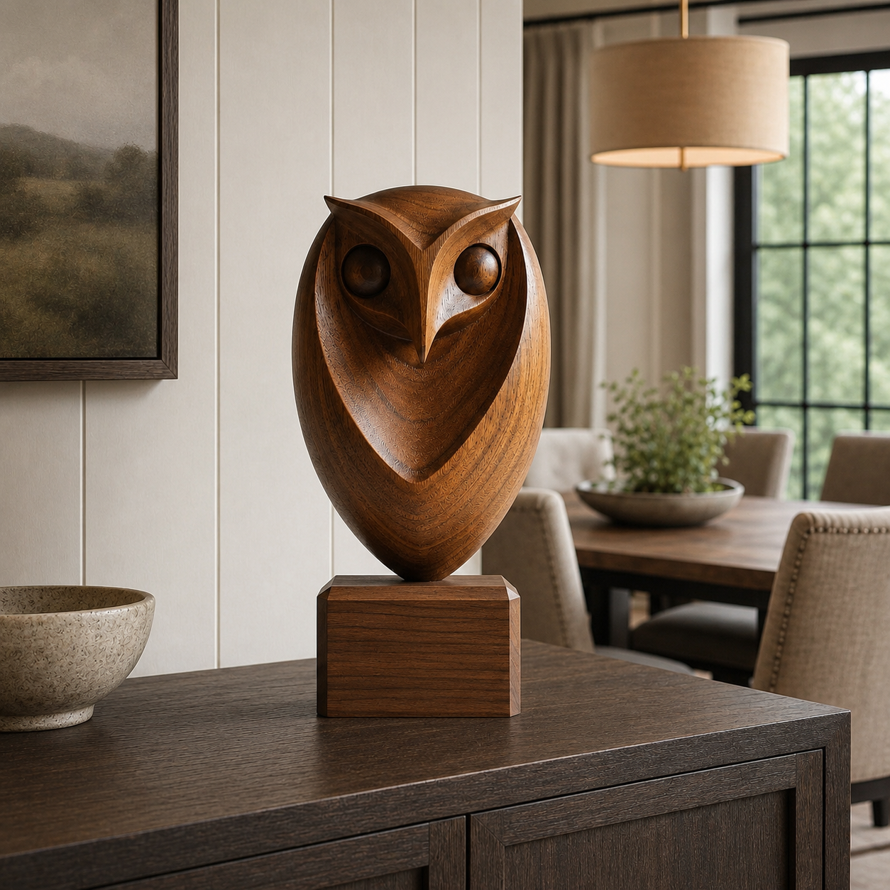 Holz Eulen Skulptur, Eulenfigur Dekoration, Abstrakte Vogelstatue fur Zuhause und Buro