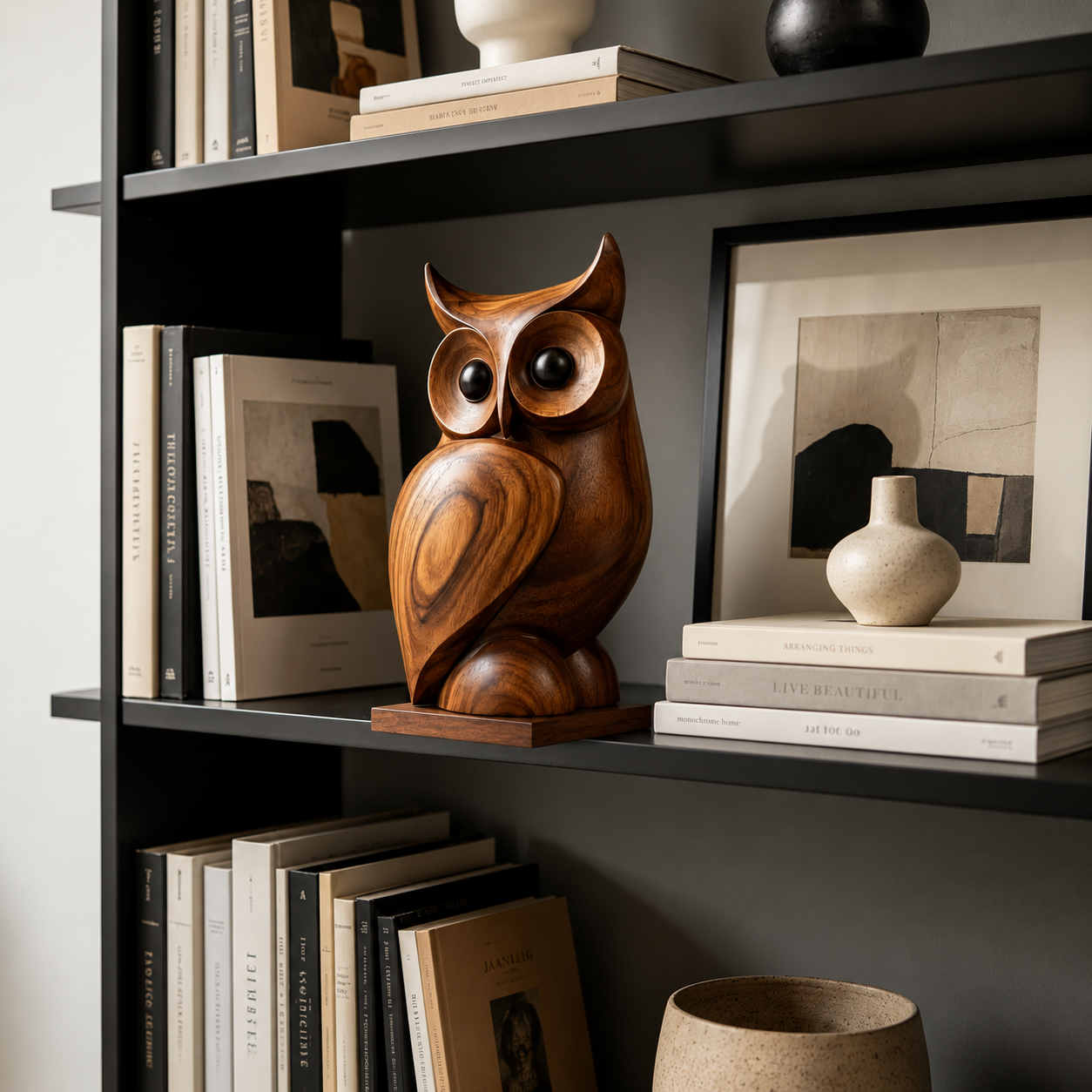 Holz Eulen Skulptur, Eulenfigur Dekoration, Vogelstatue fur Regal und Wohnraum