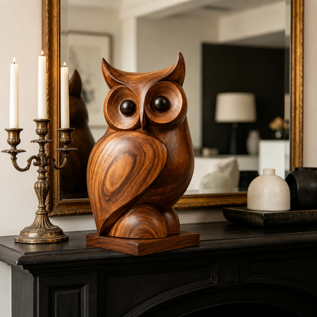 Holz Eulen Skulptur, Eulenfigur Dekoration, Vogelstatue fur Regal und Wohnraum
