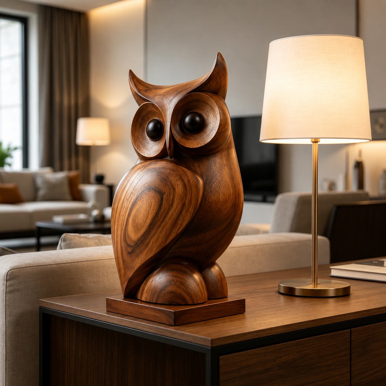 Holz Eulen Skulptur, Eulenfigur Dekoration, Vogelstatue fur Regal und Wohnraum