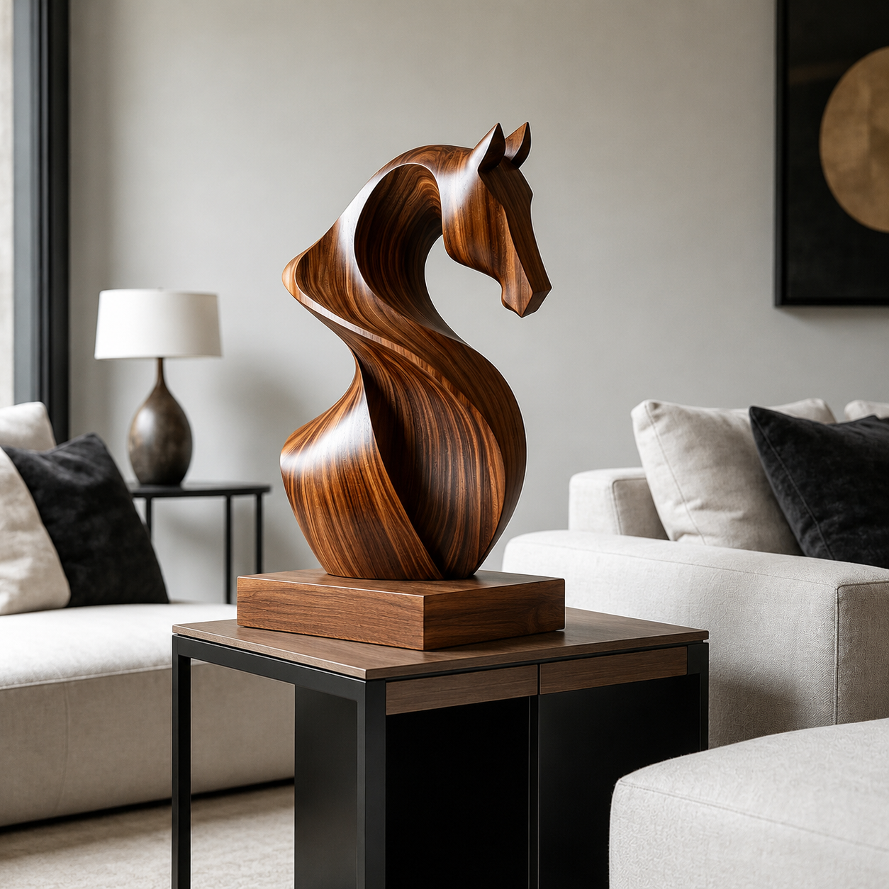 Abstrakte Holzpferd Skulptur, Moderne Pferdefigur, Kunstlerische Tierdekoration fur Zuhause und Buro