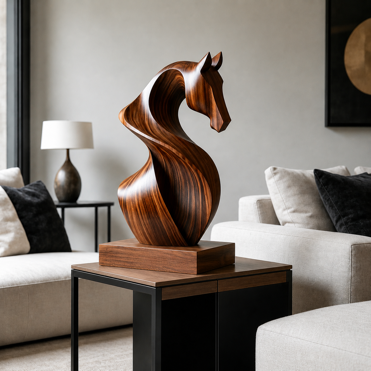 Abstrakte Holzpferd Skulptur, Moderne Pferdefigur, Kunstlerische Tierdekoration fur Zuhause und Buro